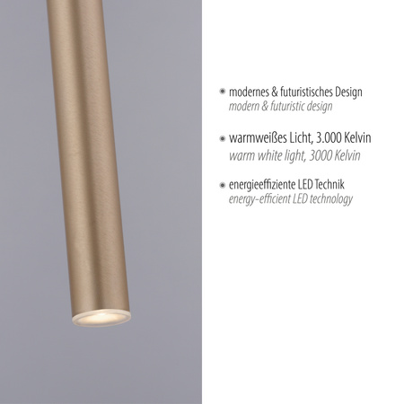 Pojedyńcza cienka lampa wisząca LED 3000K matowy mosiądz  FLUTE 2111-60