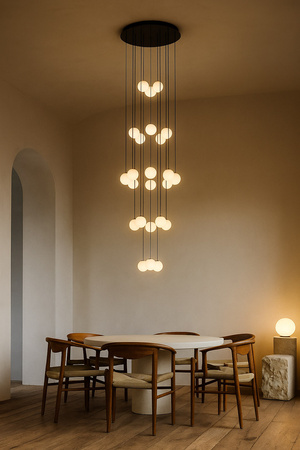 Monochromatyczna lampa wisząca na antresole z kloszami-kulami ASPEN Kaja Lighting KP-33