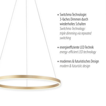 Ring wiszący w kolorze matowego mosiądzu o średnicy 58cm RITUS LED 3000K z funkcją SwitchMo Just Light 15394-60