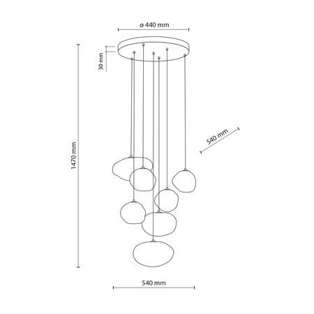Lampa wisząca 7 nieregularnych wiszących kloszy na okrągłej podstawie w kolorze brązowym NEBIA NEW BROWN 7xG9 Tk Lighting 11792