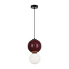 Lampa wisząca bordowa kula z ceramiki 18cm wraz ze szklanym białym kloszem LED 3000K Pieve Italux PND-95221-1M-PRP