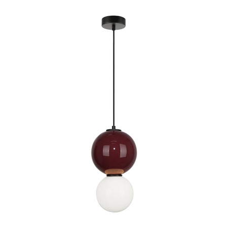 Lampa wisząca bordowa kula z ceramiki 18cm wraz ze szklanym białym kloszem LED 3000K Pieve Italux PND-95221-1M-PRP