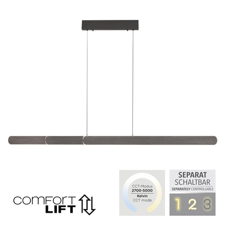 Lampa wisząca liniowa LED rozsuwana 100-160cm CIEMNOMENTALOWO-BRĄZOWY ADRIANA ROUND Paul Neuhaus 2577-34  