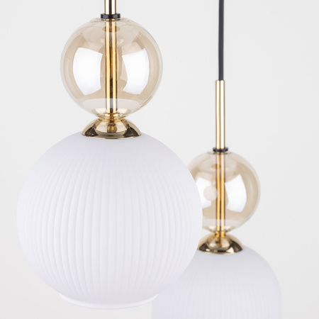 Lampa wisząca potrójna szklane ryflowane klosze 3xE14 SOPHIA COGNAC WHITE Tk Lighting Tk Lighting 11592