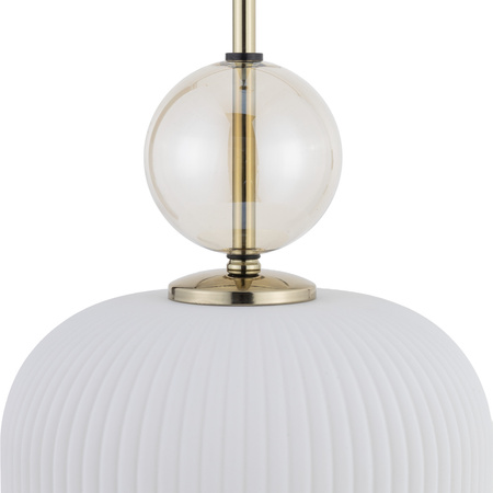 Lampa wisząca pojedyńcza karbowany szklany klosz z ozdobną szklaną kulą SOPHIA BIG COGNAC WHITE 1xE27 Tk Lighting 11373