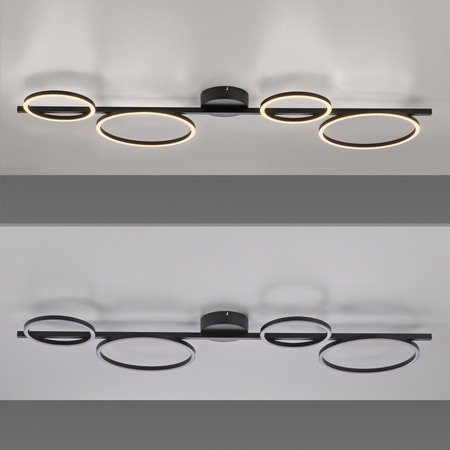 Podłużna czarna lampa sufitowa LED cztery ringi z funkcją ściemniania SwitchMo MINI RITUS Just Light 14211-18