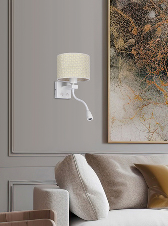 POLO LAMPA KINKIET BIAŁY 1X40W E27+2W LED ABAŻUR KREMOWY Candellux 21-27665