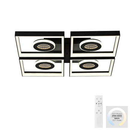 Czarna lampa sufitowa kwadratowe ramki LED TRAFORO Paul Neuhaus 6855-18 sterowana pilotem