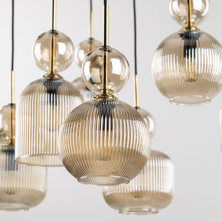 Duża lampa wisząca na prostokątnej podsufitce ze szklanymi koniakowymi kloszami SOPHIA COGNAC 8xE14 Tk Lighting 11045