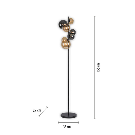 Lampa podłogowa czarna z kloszami dymionymi i bursztynowymi POPSICLE Paul Neuhaus 585-18