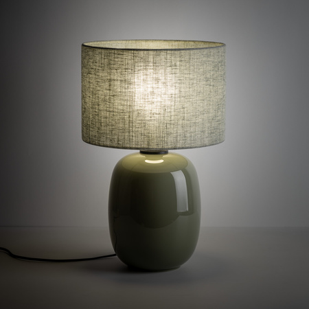 Lampka stołowa szklana w kolorze oliwkowym z lnianym abażurem 1xE27 MELODY OLIVE Tk Lighting 16183