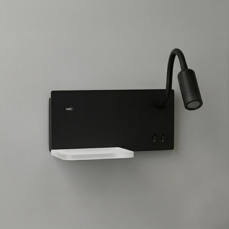 Kinkiet, lampa nocna ścienna z półką i USB Shelf Led 4W+5W+2W prawa Czarny Milagro ML2887