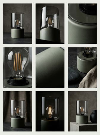 Szałwiowa lampka stołowa na komodę z kloszem DEX Kaja Lighting K-6054