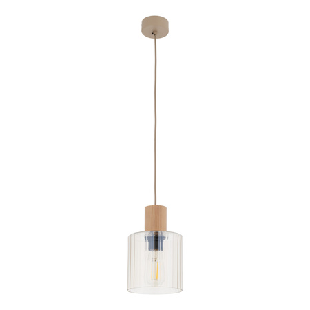 Lampa wisząca szklany klosz + akcent drewna SIERRA WOOD 1xE27 Tk Lighting 11800