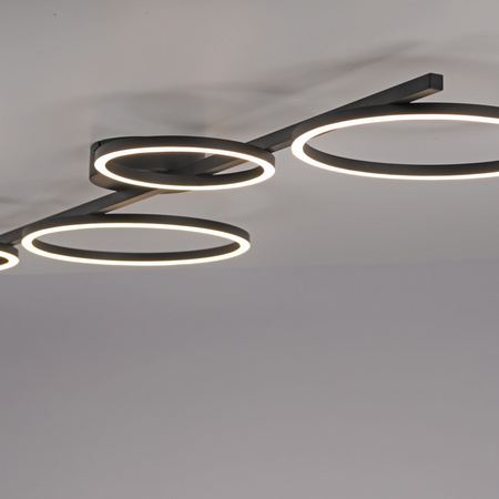 Podłużna czarna lampa sufitowa LED cztery ringi z funkcją ściemniania SwitchMo MINI RITUS Just Light 14211-18