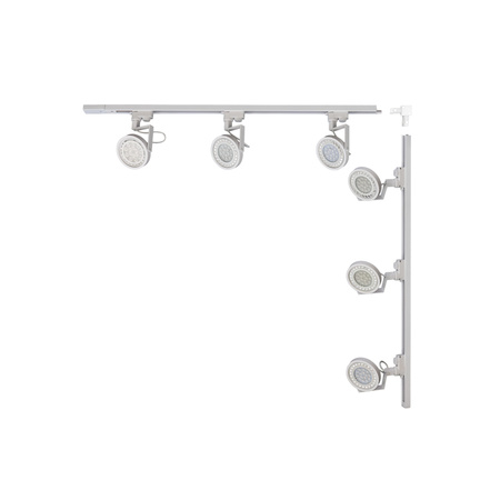 Biały zestaw szynoprzewodu w kształcie litery L z 6 okrągłymi reflektorami GU10/ES111 Zuma Line 3580