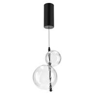 Czarna lampa wisząca dwie przeźroczyste szklane kule na pionowym profilu PLAYA 10W LED 3000K Candellux Studio 32-50472