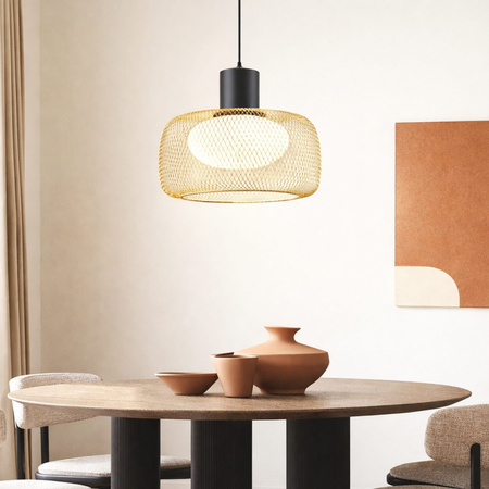 Lampa wisząca okrągła siatkowa złota metalowa obudowa wraz z białym kloszem SOPRA 40cm Candellux Studio 31-50953
