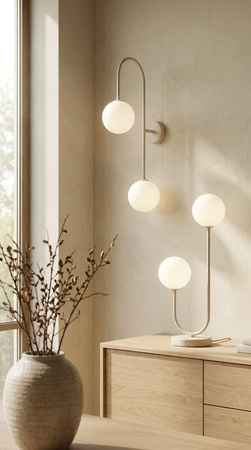 Kaszmirowy kinkiet z białymi kulami na żarówki G9 PIKE Kaja Lighting K-6028