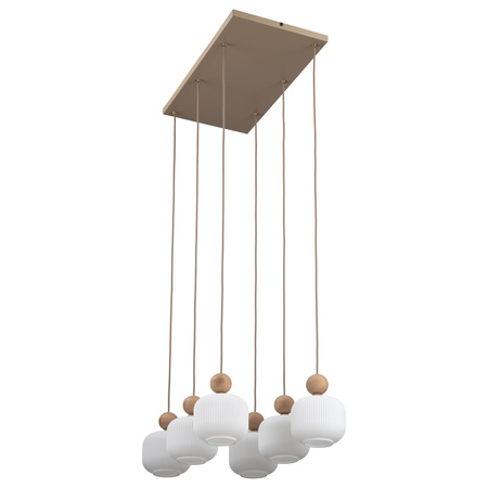 Sześciozwisowa lampa wisząca szklane klosze z dodatkiem drewna BALLO 6XE14 6xE14 Tk Lighting 11052