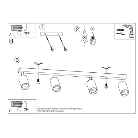 Lampa sufitowa, oprawa BERG 4 Sollux Lighting SL.1042