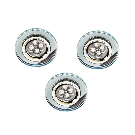 ZESTAW TRZECH OPRAW SS-23 CH/TR+WH GU10 50W+LED SMD 230V BIAŁY 2,1W CHROM OPR. STROP. STAŁA OKRĄGŁA SZKŁO TRANSPARENTNE Candellux 99-54777