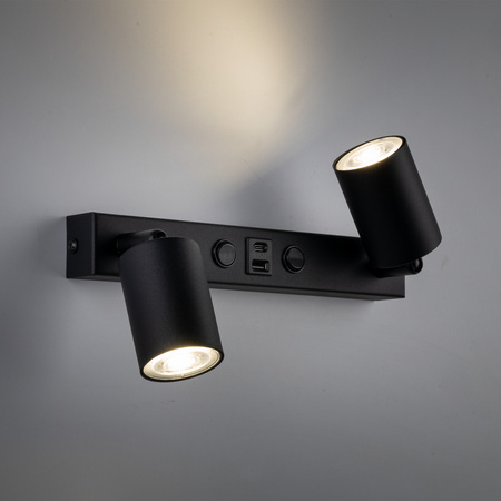 Podwójny kinkiet w kolorze czarnym z gniazdem USB NEX BLACK 2XGU10 Tk Lighting 11356