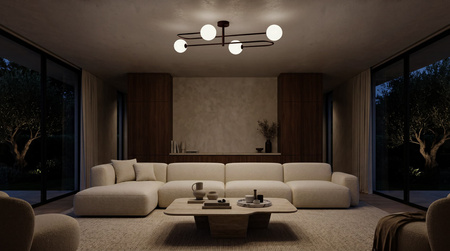 Burgundowa lampa sufitowa z czterema kulami BALU Kaja Lighting K-6021