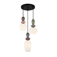 Lampa wisząca potrójna do salonu z ceramiki i szkła 3xE27 Martelo Italux PND-36545-3-GD-WH