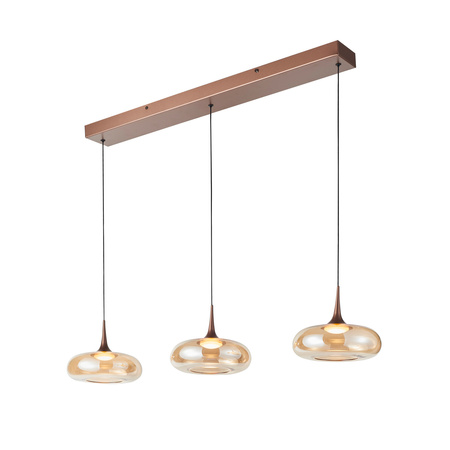 Potrójna lampa wisząca na listwie miedziana z bursztynowymi kloszami 3xLED 3000K Tenele Italux PND-24028-3B-COPP