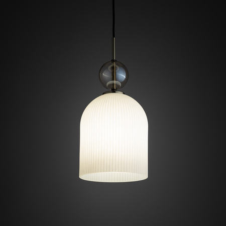 Lampa wisząca pojedyńcza karbowany szklany klosz z ozdobną szklaną kulą SOPHIA BIG COGNAC WHITE 1xE27 Tk Lighting 11374
