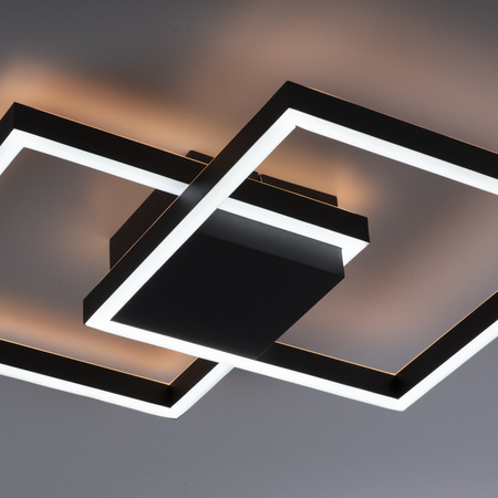 Czarna lampa sufitowa RGB dwie kwadratowe ramki Q-MARKO Paul Neuhaus 6144-18 sterowana pilotem / smartfonem