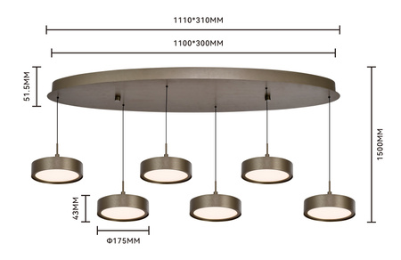 Lampa wisząca szóstka owalna Valensole brąz Aviano Lighting 7062-621
