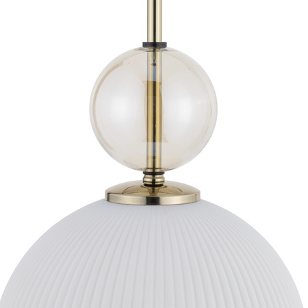 Lampa wisząca pojedyńcza szklana karbowana kula z ozdobną dodatkowa małą kulą SOPHIA BIG COGNAC WHITE 1xE27 Tk Lighting 10931