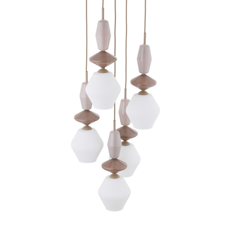 Lampa wisząca w kolorze sabia z ciekawymi kloszami i ozdobnymi bryłami ZEN SABIA FUSO WHITE 5XE14 KOŁO Tk Lighting 11864
