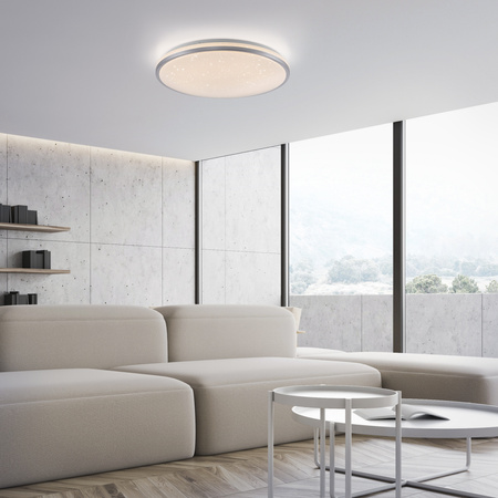 Okrągła lampa sufitowa 49cm z srebrną obramówką z funkcją SwitchMo KYLE LED 3000K Just Light 14295-21