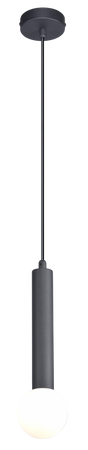 Lampa wisząca cienka czarna tuba zakończona szklaną białą kulą FREYA 1xG9 Zuma Line P230627901A