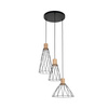 LAMPA WISZACA 3 KOŁO metalowa, czarna z detalami MODESTO WOOD SOSNA TK Lighting 10188