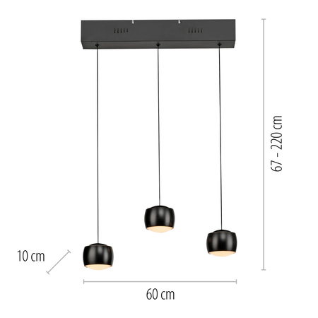 Lampa wisząca trzy wiszące czarne kule na belce z funkcją SwitchMo i ComfortLift BALLINI Just Light 15261-18