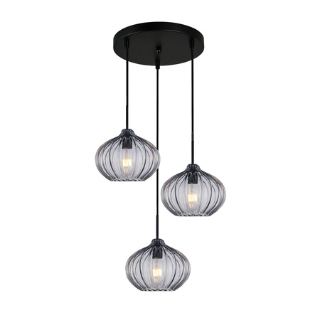 Potrójna lampa wisząca z dymionymi szklanymi kloszami 3xE27 Pansol Italux PND-2940-3AS-BK-SG2