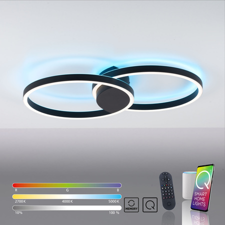 Lampa sufitowa dwa okręgi LED z RGB Q-MARKO Paul Neuhaus  6145-18 strerowana pilotem i smartfonem