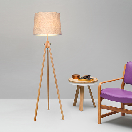 Lampa podłogowa na trójnogu z beżowym abażurem o średnicy 51cm 1xE27 Calvin Z177-FL-01-BR Maytoni