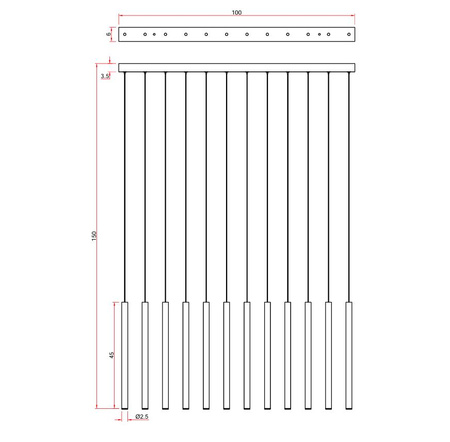 Lampa wisząca dwanaście wiszących cienkich rurek na listwie Metalic 12 Maxlight P0671