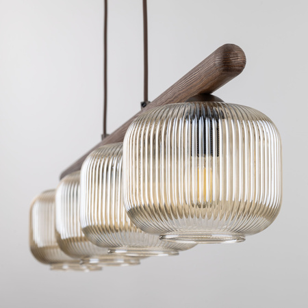 Lampa wisząca cztery szklane klosze na drewnianej belce SALVIA BROWN 4xE14 Tk Lighting 11070