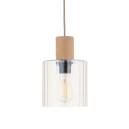 Lampa wisząca szklany klosz + akcent drewna SIERRA WOOD 1xE27 Tk Lighting 11800