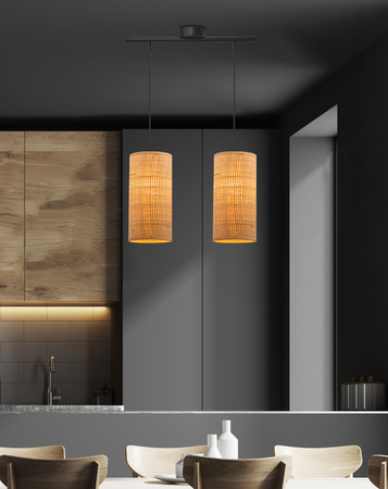 Fleri lampa wisząca czarny 2x60 e27 abażur 12x25 beżowy ratan Candellux 32-19769