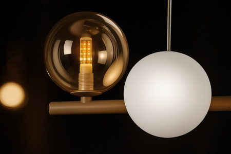 Beżowa lampa wisząca z kloszami na belce LEMO Kaja Lighting K-5846