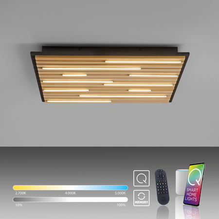 Lampa sufitowa 62cm drewniane lamele z LED strerowana pilotem i aplikacją Q-AKUSTIK Paul Neuhaus 6423-79