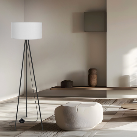Lampa podłogowa na trójnogu z szarym owalnym abazurem SHANTI 1xE27 Candellux Studio 51-38722