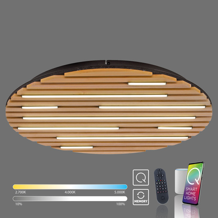 Okrągła lampa sufitowa drewniane lamele z LED strerowana pilotem i aplikacją Q-AKUSTIK Paul Neuhaus 6421-79